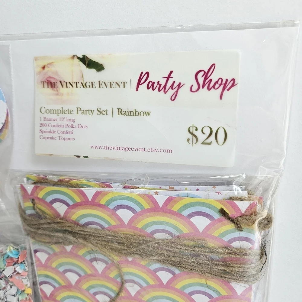 Vibrant Rainbow Party Decorations: Banner, Confetti, Cupcake Toppers